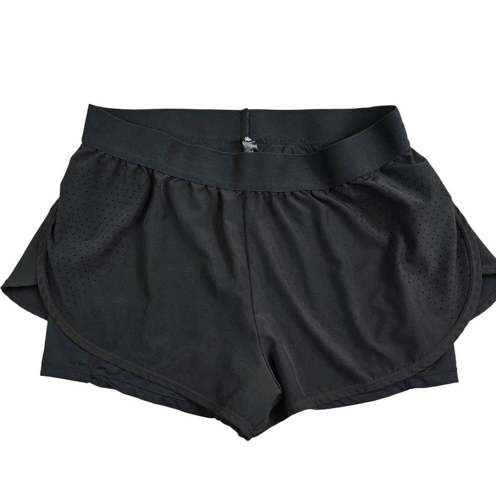Kyodan 2-in-1 Running Shorts Women Large‎ Black Perforated Layered Activewear